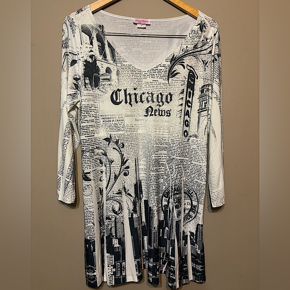 PRETTY WOMAN Newsprint Dress, Chicago News, Flowy & Lightweight